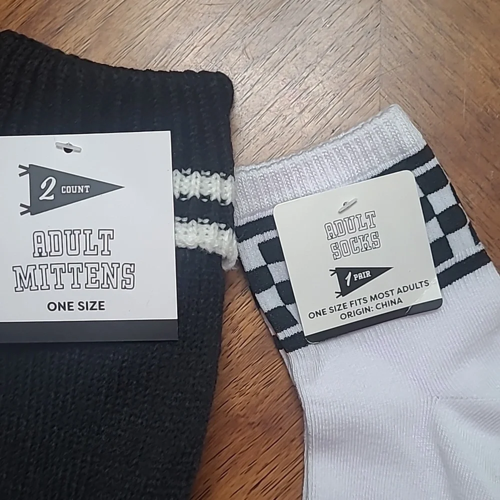 New with tags! Black and White Warm Mittens with Matching Socks Set